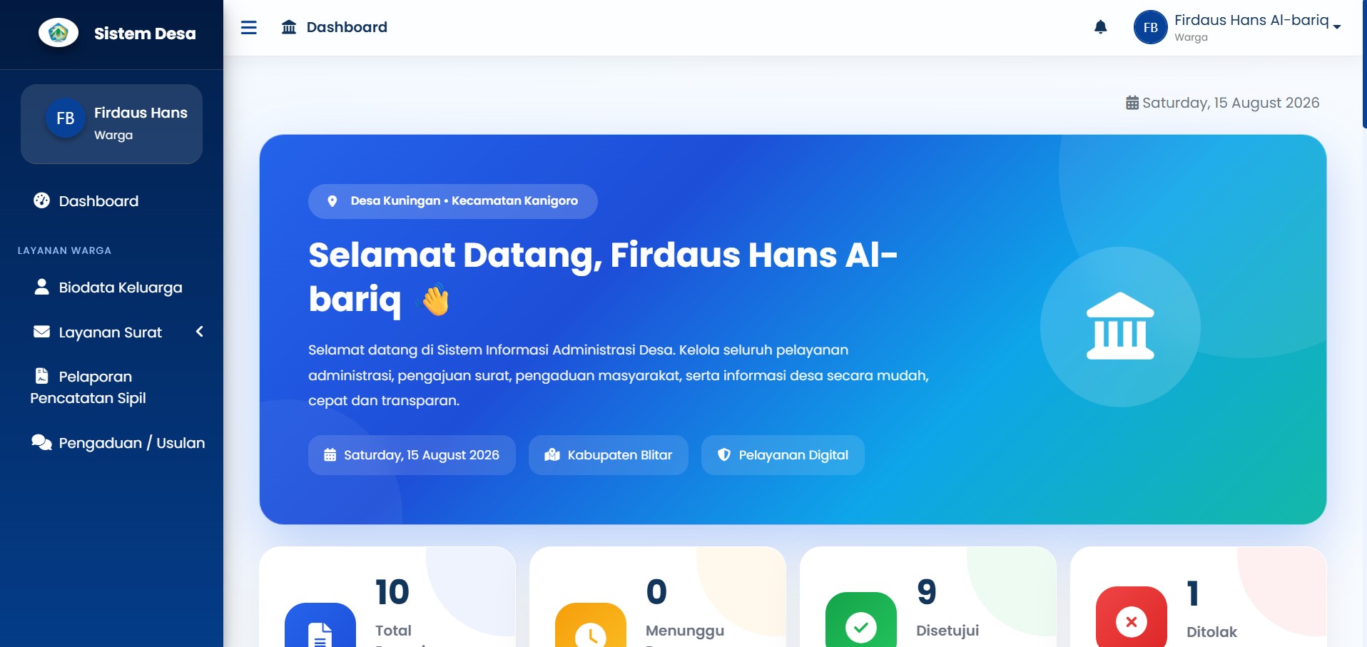 Screenshot Sistem Informasi Administrasi Desa Kuningan