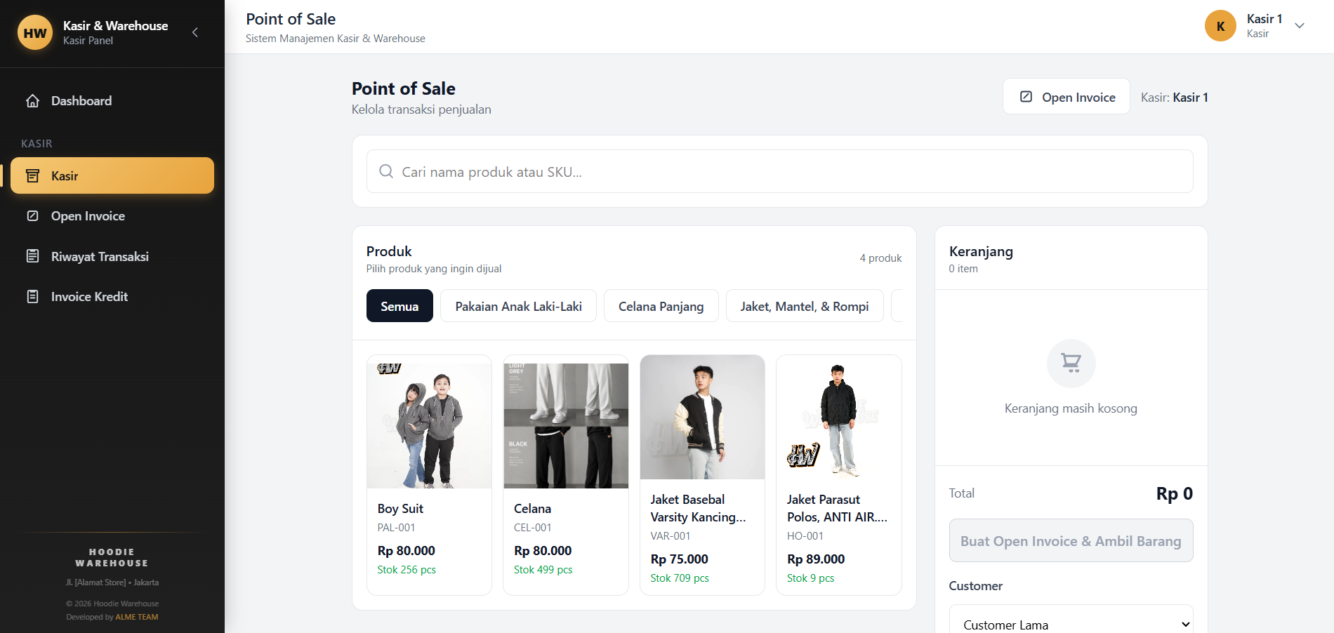 Screenshot POS & Sistem Warehouse CV Hoodie Warehouse